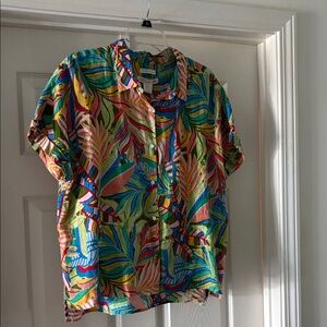 C&C California Multicolor tropical Print Shirt 100 % Linen